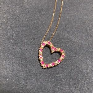 14k gold/sterling diamond and ruby heart pendant necklace NWOT